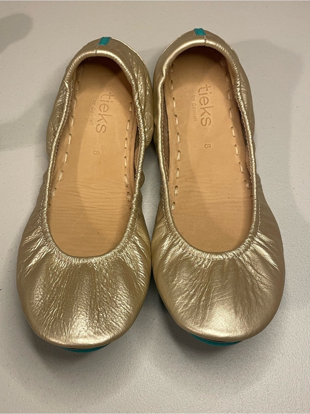 Tieks Champagne Sz 8, Limited Edition Leather Flats - NIB
